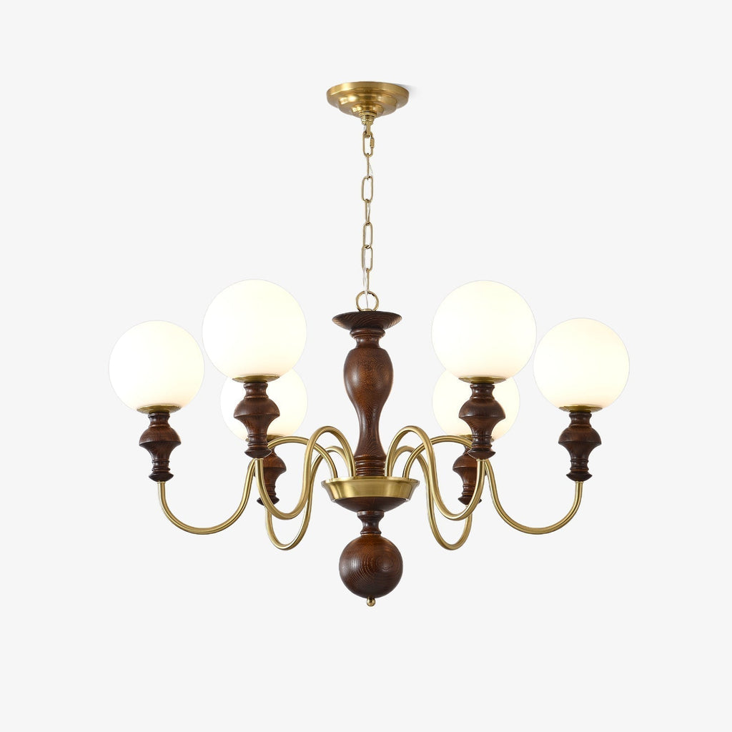 Lustra Chandelier Bois Laiton Globe Intemporel - Neutralighting