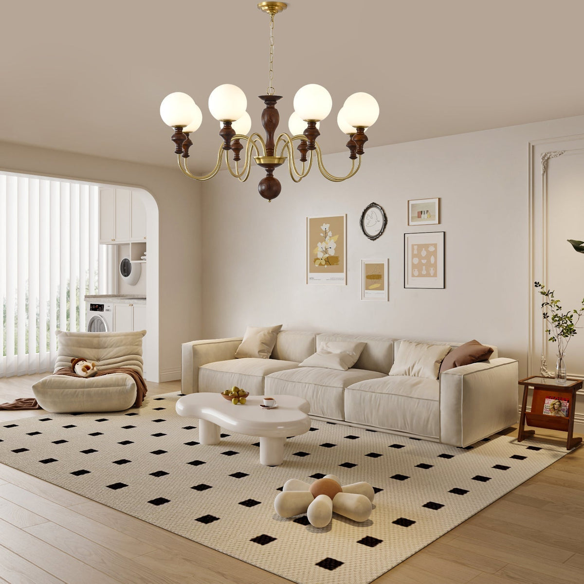 Lustra Chandelier Bois Laiton Globe Intemporel - Neutralighting