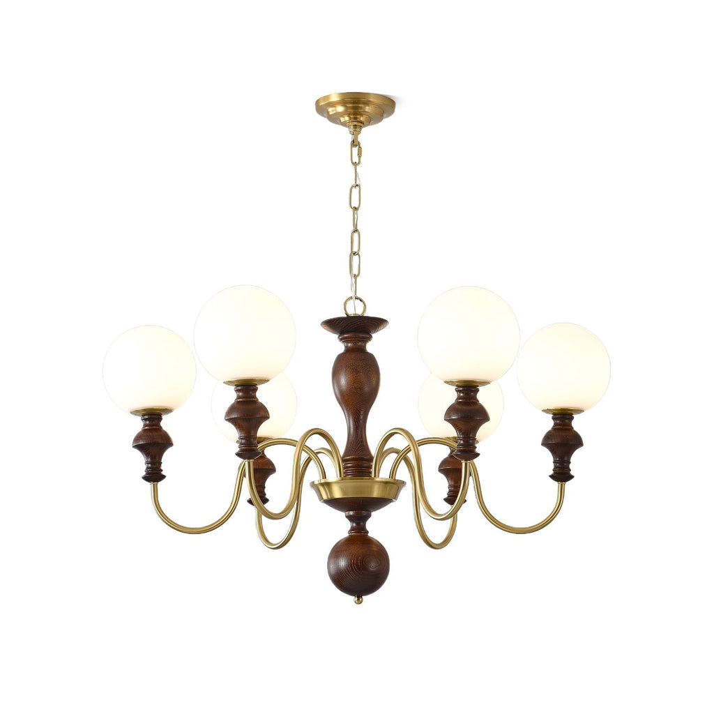 Lustra Chandelier Bois Laiton Globe Intemporel - Neutralighting