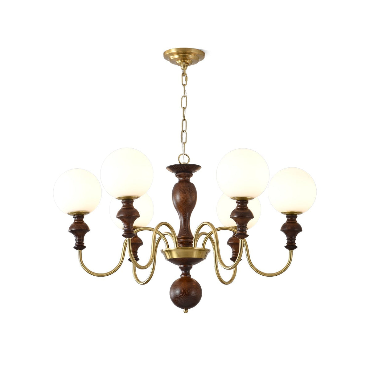 Lustra Chandelier Bois Laiton Globe Intemporel - Neutralighting