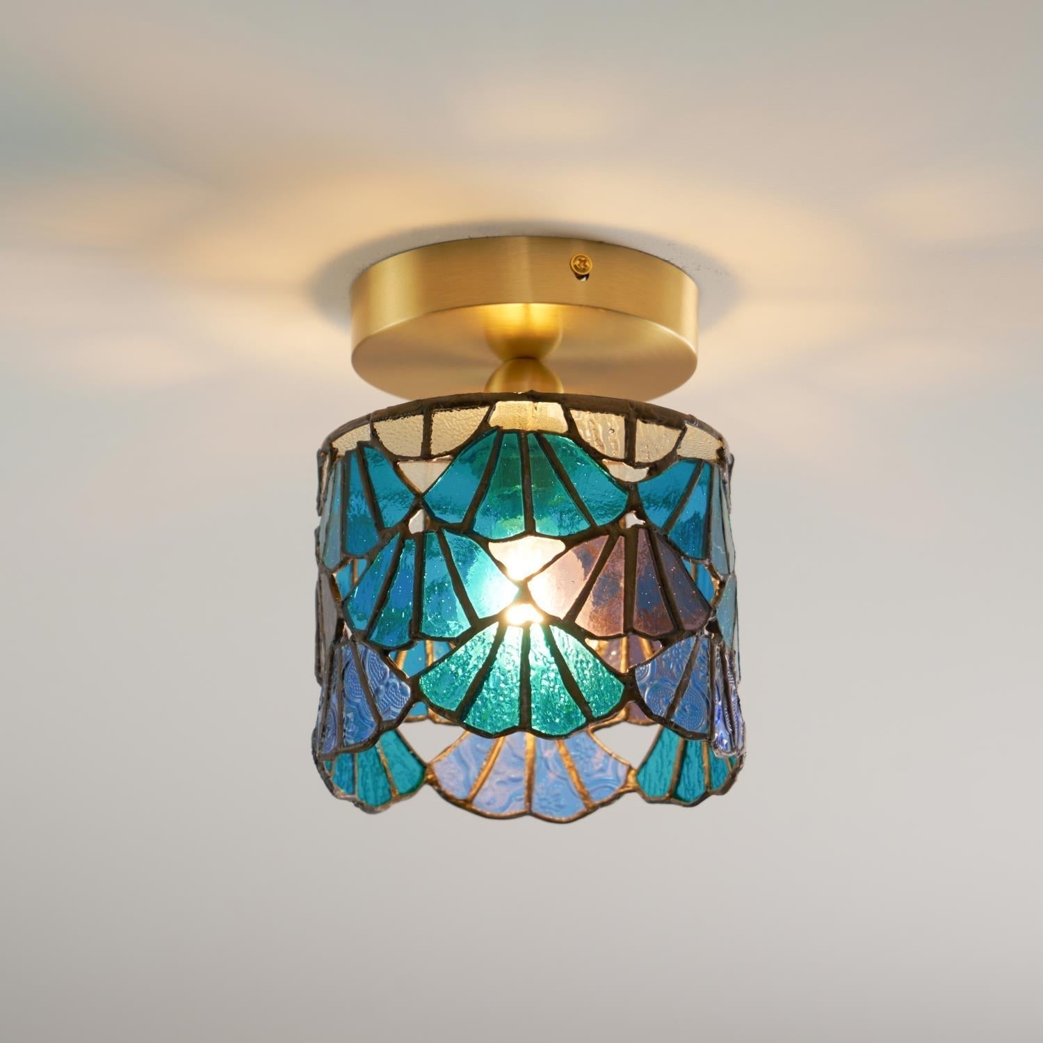 Rosavine Plafonnier Semi-Encastré Verre Coloré Tiffany - Neutralighting