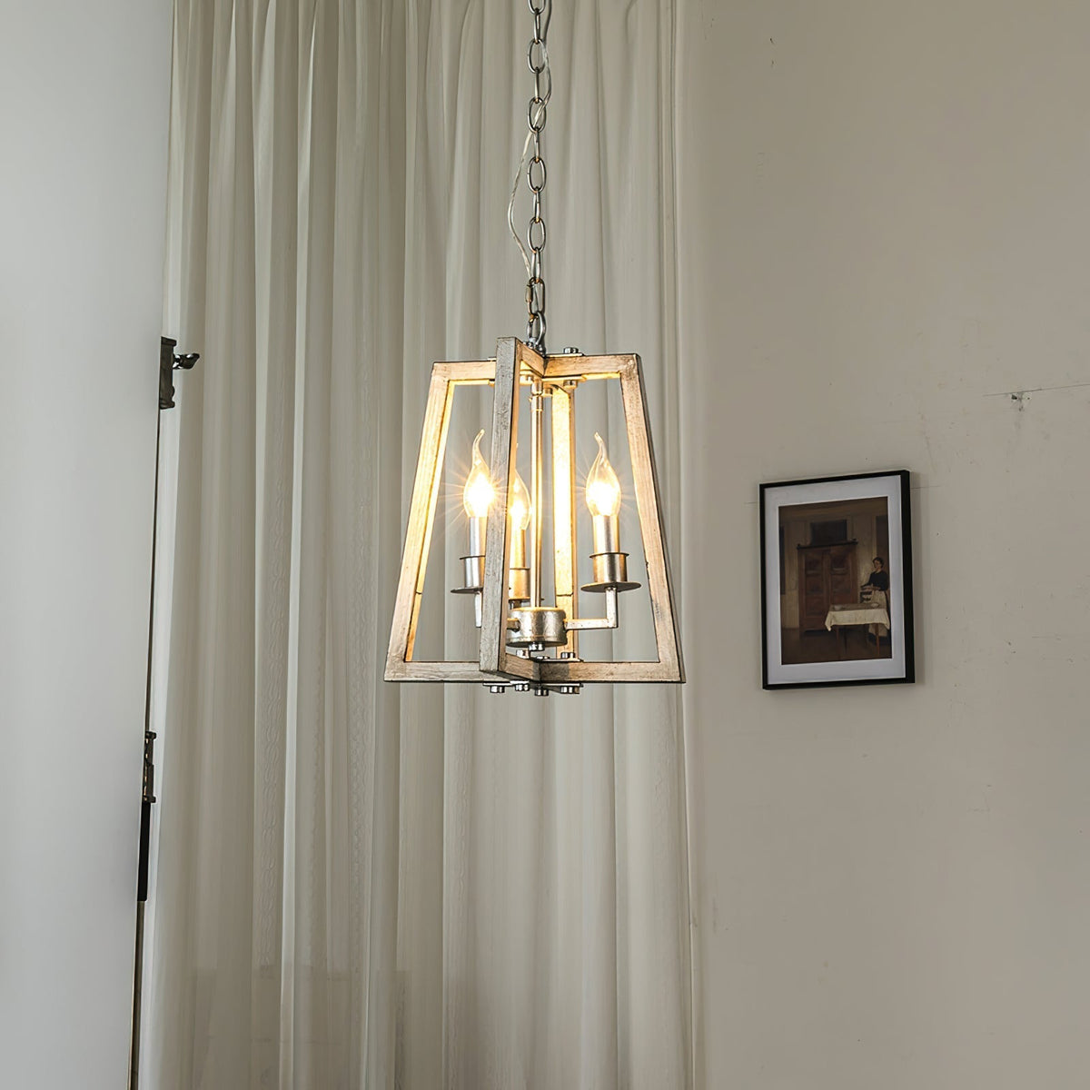 Tinsley Ancien Ouvrir Cadre Bois Lumière Pendentif - Neutralighting