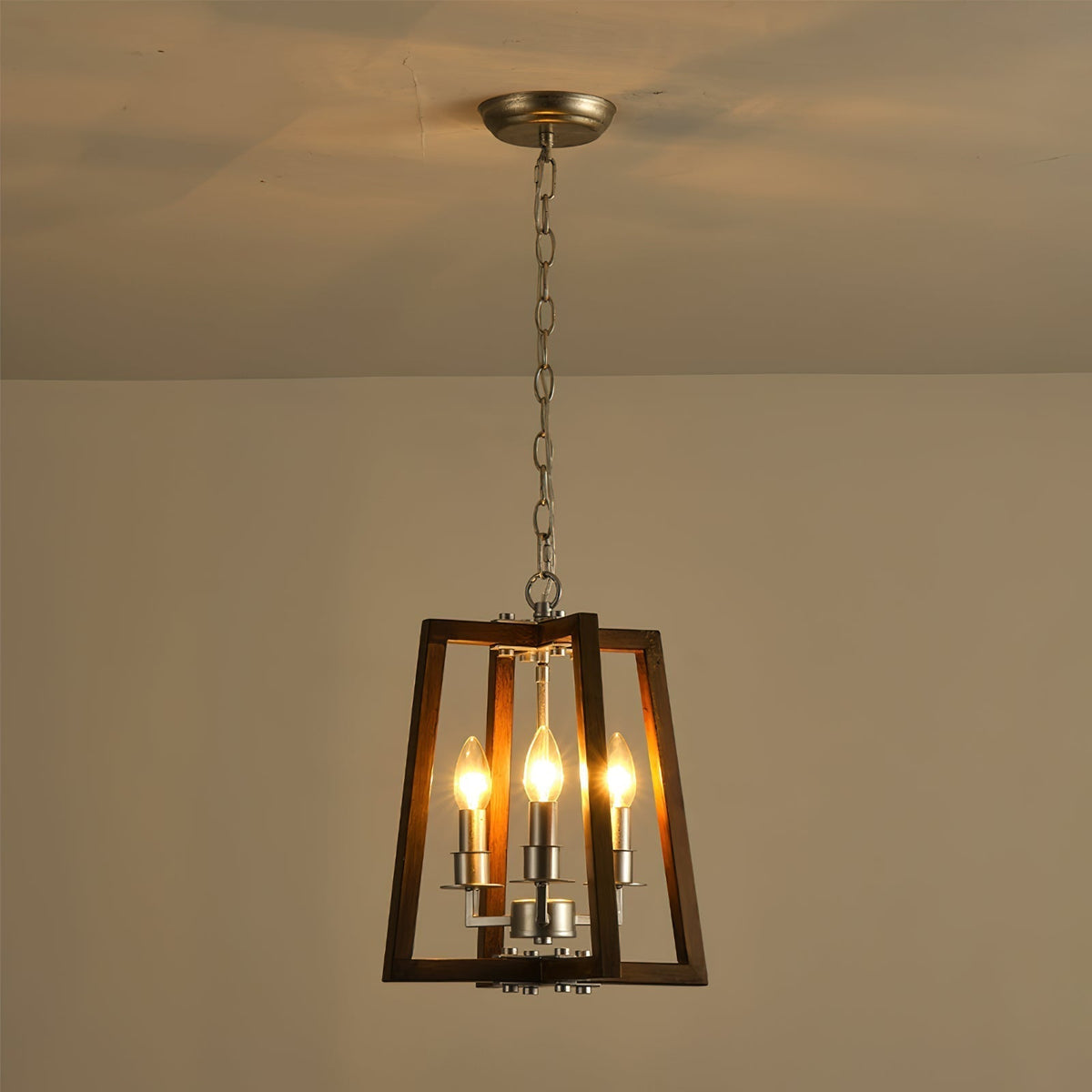 Tinsley Ancien Ouvrir Cadre Bois Lumière Pendentif - Neutralighting