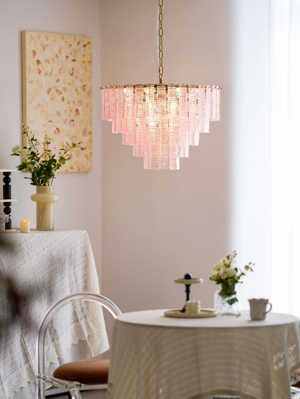 Aurora Lustre Rose Murano Verre Superposé Vintage Luxe - Neutralighting