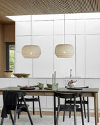 Suspension Luminaire Soie Abat-jour Blanc Tissu Lignes Verticales Doux Moderne Minimaliste - Neutralighting