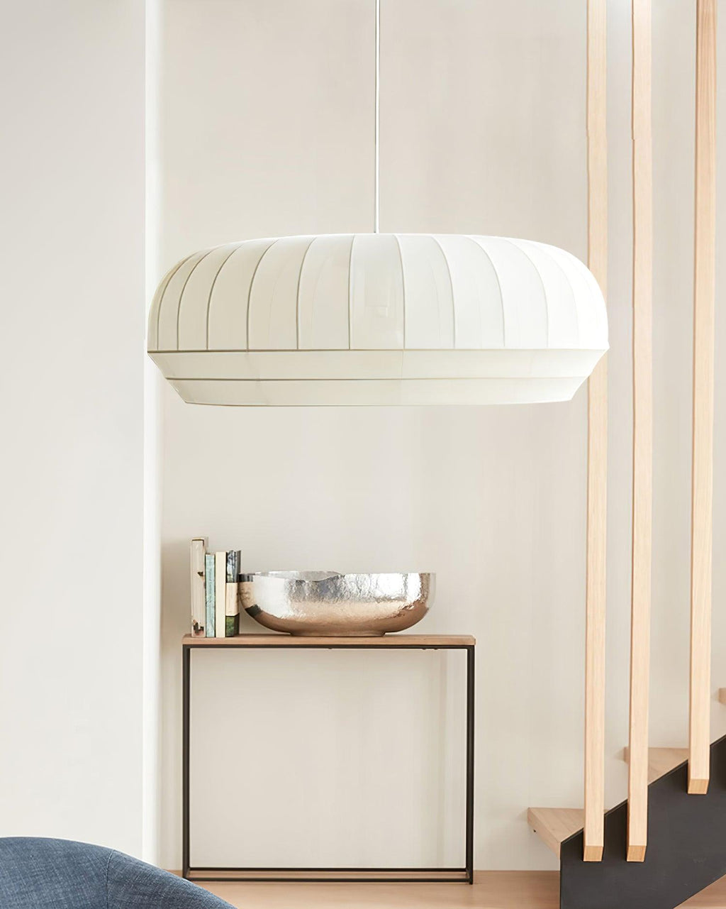 Suspension Luminaire Soie Abat-jour Blanc Tissu Lignes Verticales Doux Moderne Minimaliste - Neutralighting