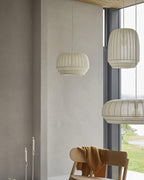 Suspension Luminaire Soie Abat-jour Blanc Tissu Lignes Verticales Doux Moderne Minimaliste - Neutralighting