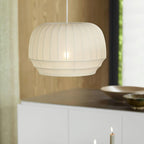 Suspension Luminaire Soie Abat-jour Blanc Tissu Lignes Verticales Doux Moderne Minimaliste - Neutralighting