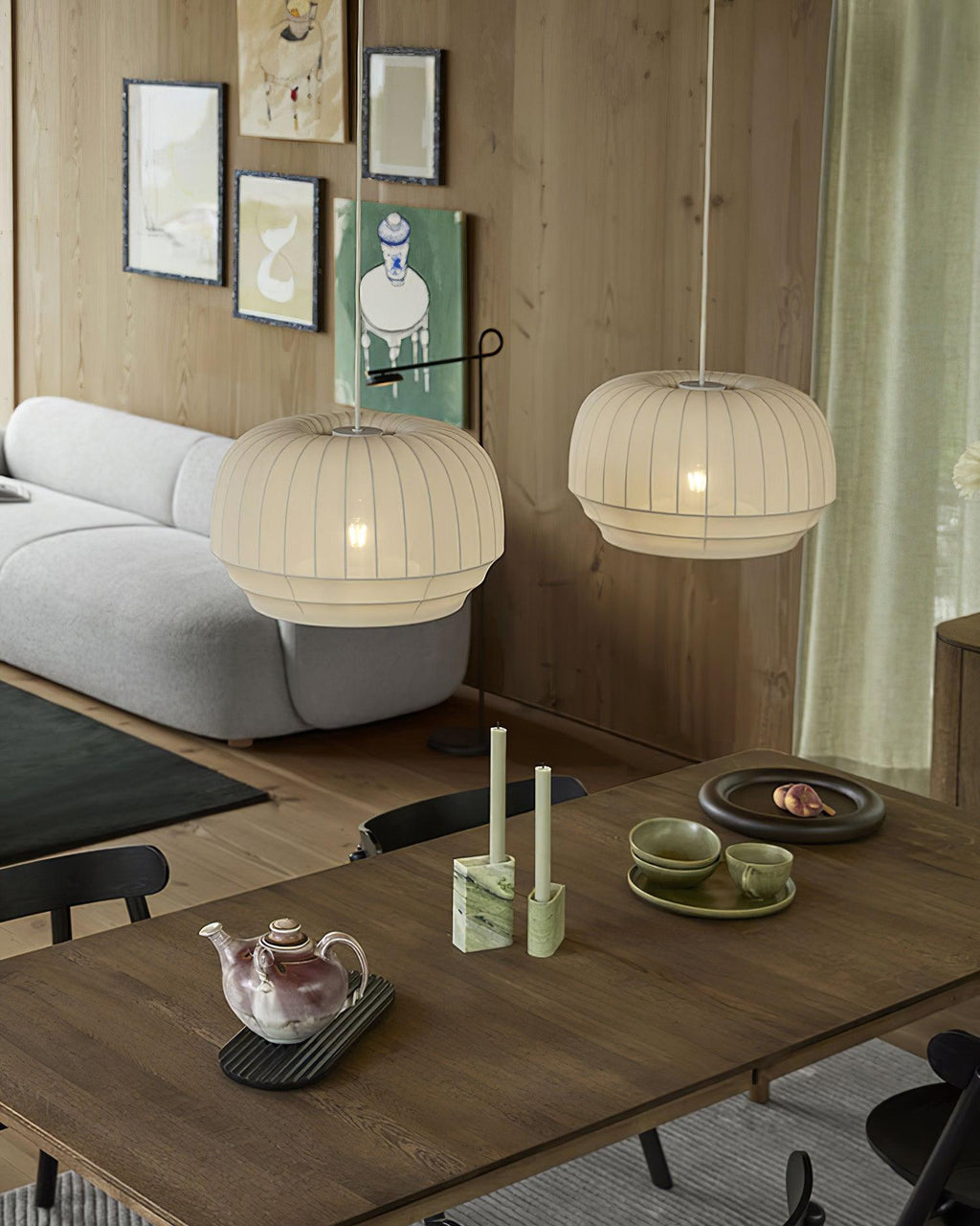 Suspension Luminaire Soie Abat-jour Blanc Tissu Lignes Verticales Doux Moderne Minimaliste - Neutralighting