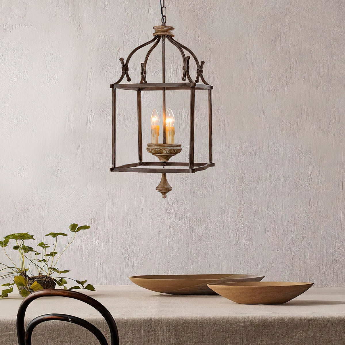 Alirora Traditionnel Volière Sculpté à la Main Bois Lustre - Neutralighting