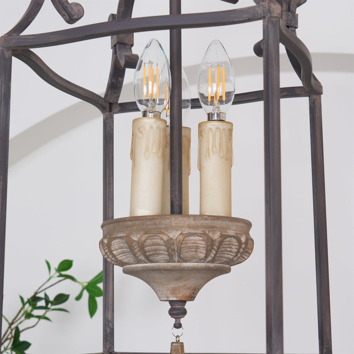 Alirora Traditionnel Volière Sculpté à la Main Bois Lustre - Neutralighting
