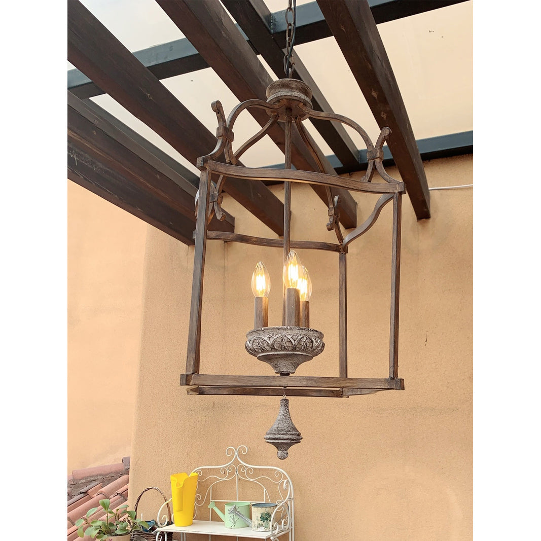 Alirora Traditionnel Volière Sculpté à la Main Bois Lustre - Neutralighting