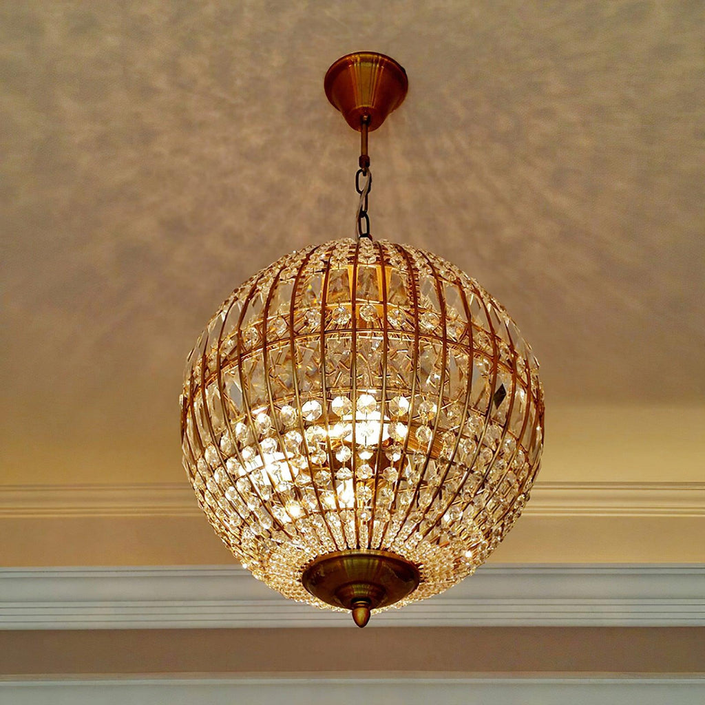 Lustra Chandelier Gold Globe Crystal Vintage - Neutralighting