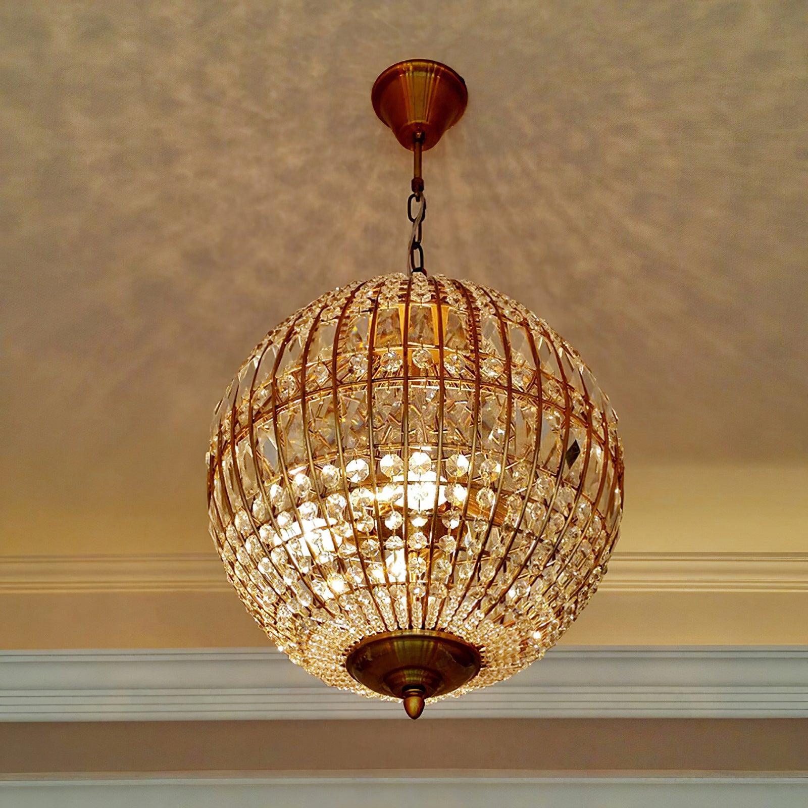 Lustra Chandelier Gold Globe Crystal Vintage - Neutralighting