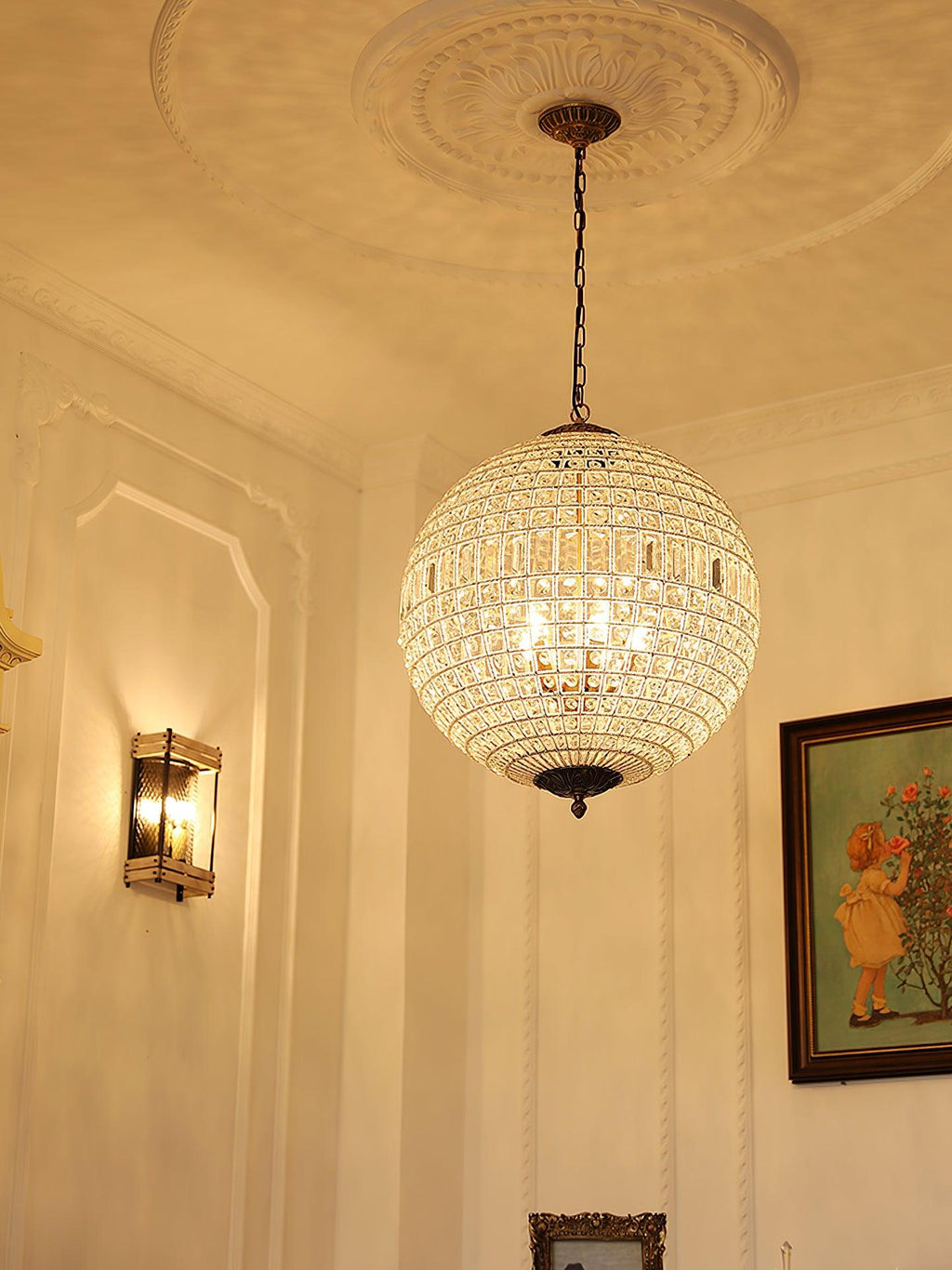 Lustra Chandelier Gold Globe Crystal Vintage - Neutralighting