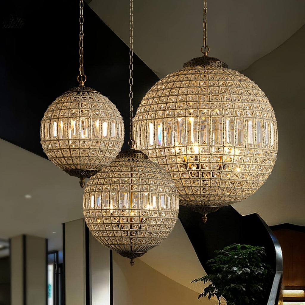Lustra Chandelier Gold Globe Crystal Vintage - Neutralighting