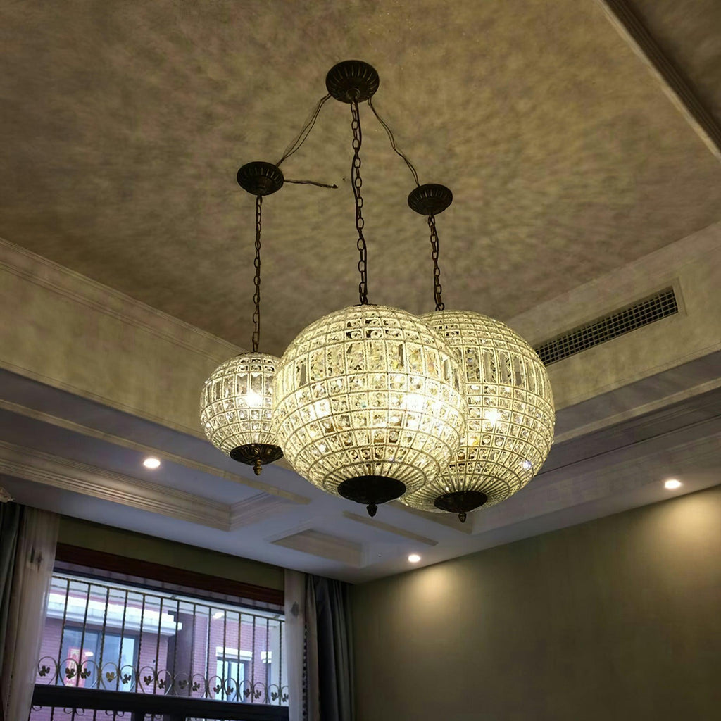 Lustra Chandelier Gold Globe Crystal Vintage - Neutralighting