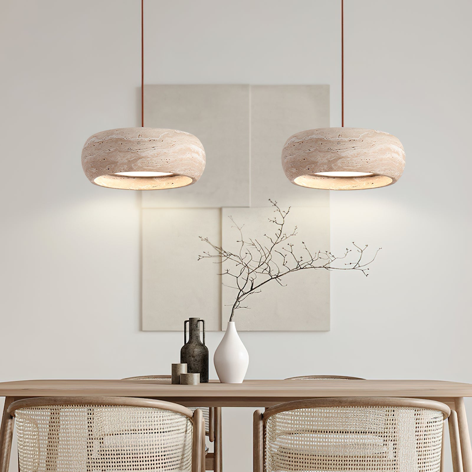 Eurvaran Moderne Minimaliste Tambour Travertin Lumière Pendentif - Neutralighting