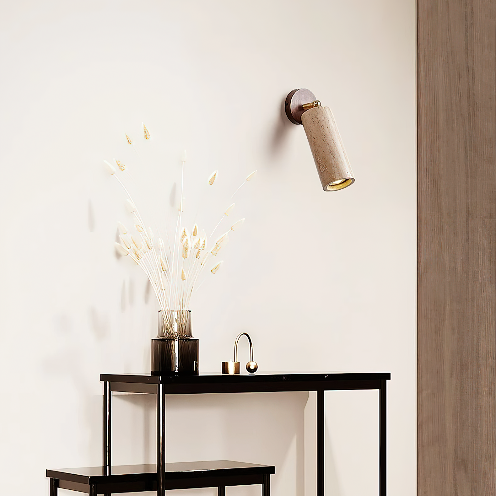 Arvararae Moderne Minimaliste Bois Travertin Applique Murale - Neutralighting