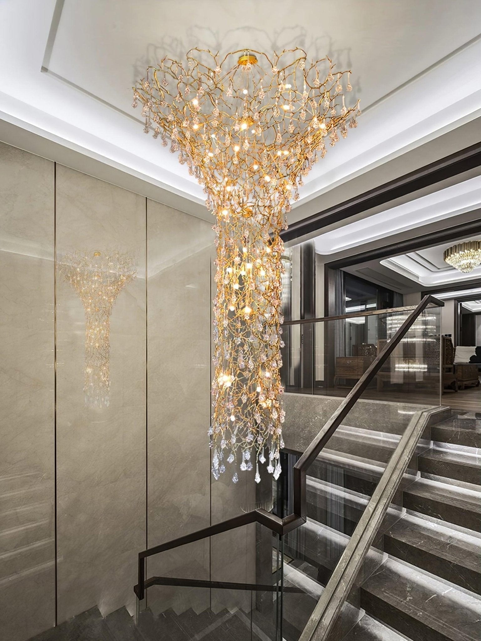 Abeleisa Lustre Laiton Cristal Forme Branche d'Arbre et Échelle - Neutralighting