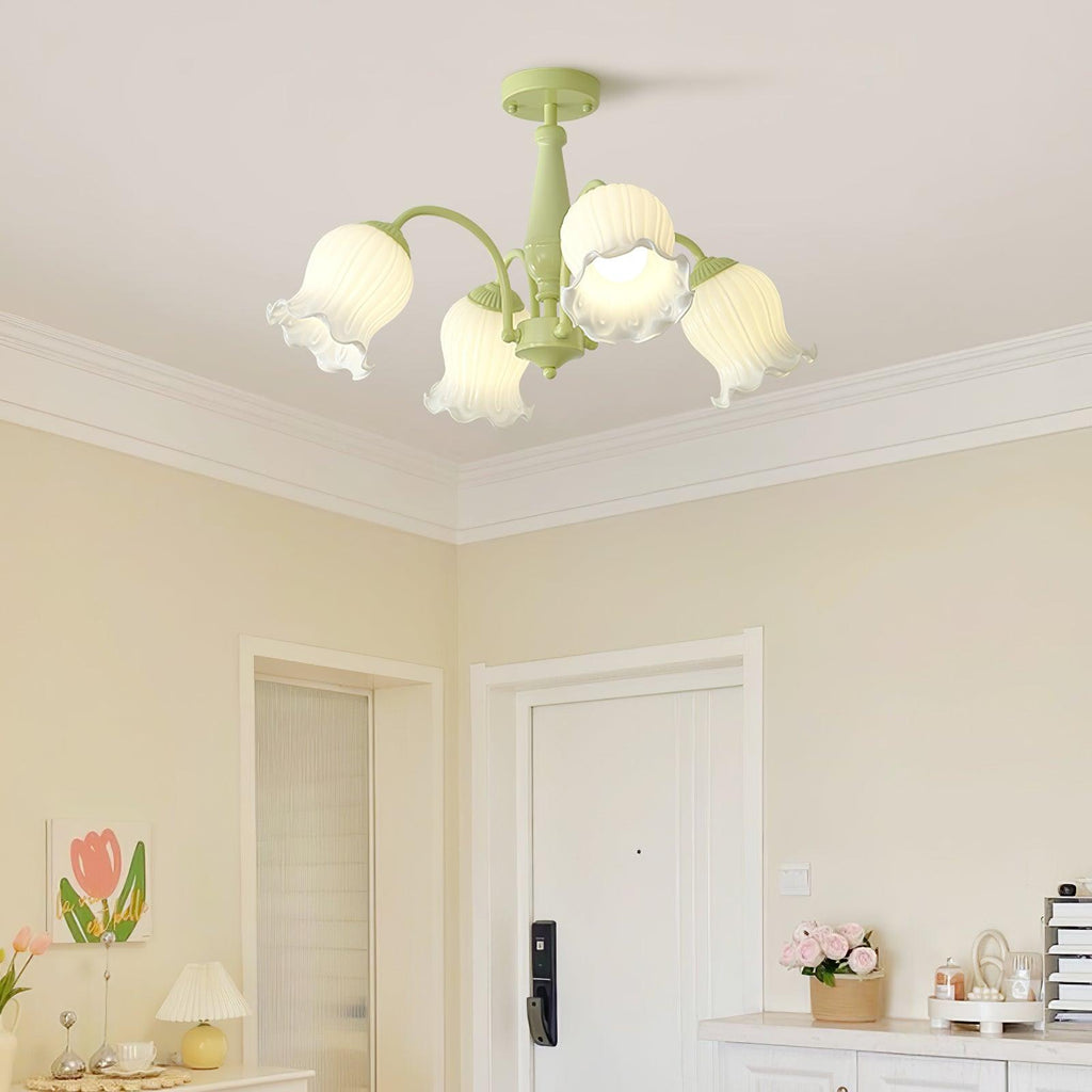 Lustra Chandelier Trompette Fleurs Pétales en Verre Pastel - Neutralighting