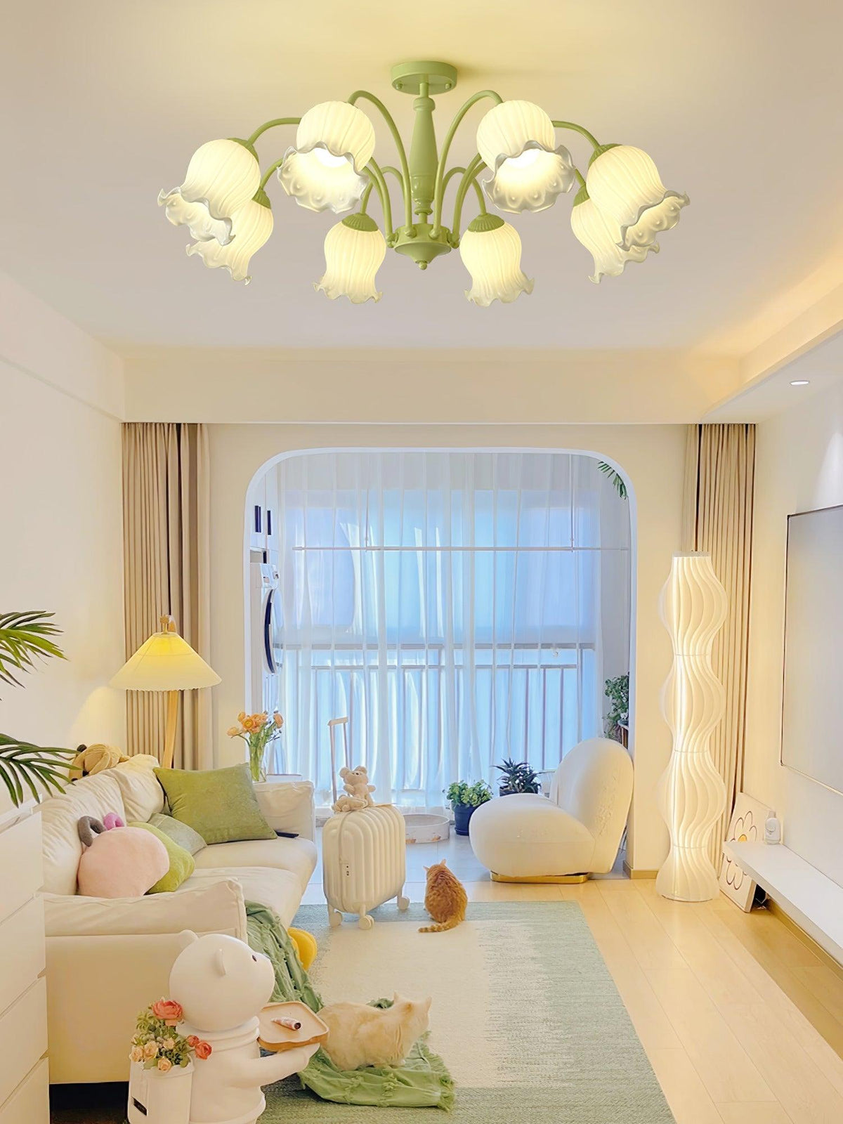 Lustra Chandelier Trompette Fleurs Pétales en Verre Pastel - Neutralighting