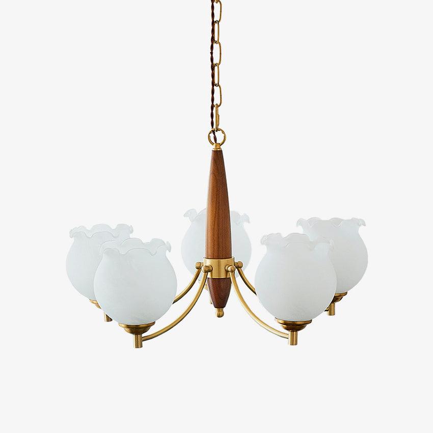 Lustra Chandelier en Verre, Bois et Laiton Vintage - Neutralighting