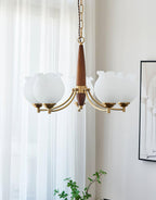 Lustra Chandelier en Verre, Bois et Laiton Vintage - Neutralighting