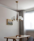 Lustra Chandelier en Verre, Bois et Laiton Vintage - Neutralighting