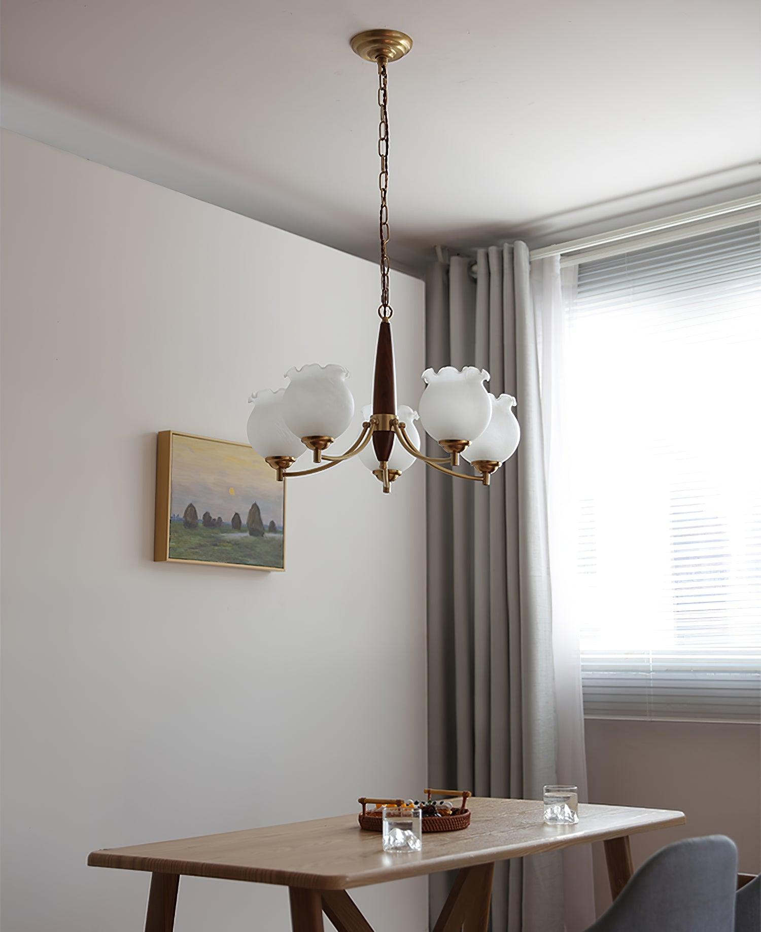 Lustra Chandelier en Verre, Bois et Laiton Vintage - Neutralighting