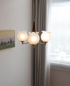 Lustra Chandelier en Verre, Bois et Laiton Vintage - Neutralighting