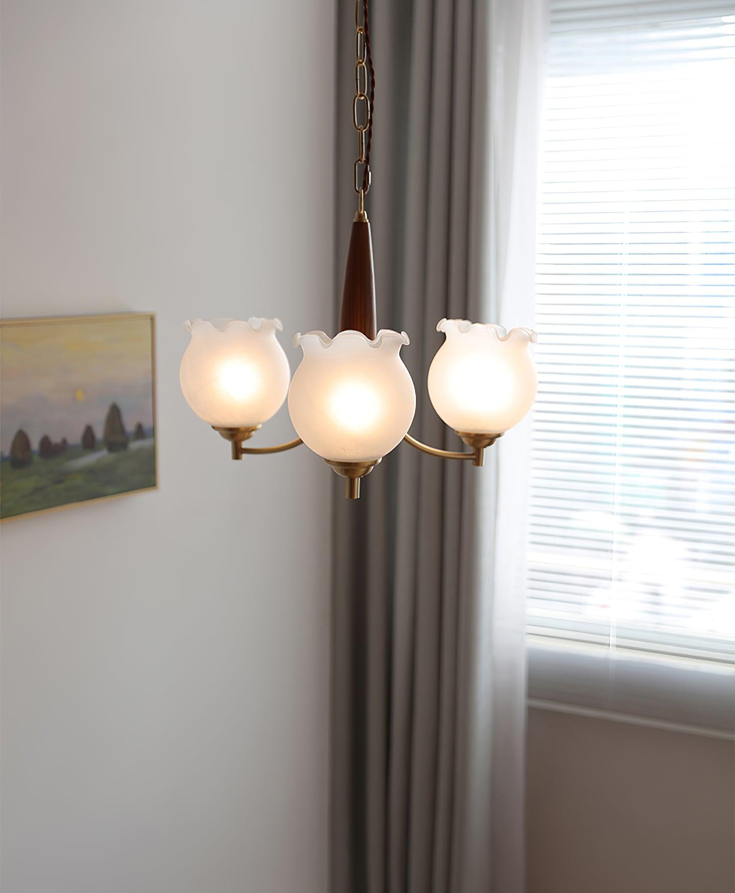 Lustra Chandelier en Verre, Bois et Laiton Vintage - Neutralighting