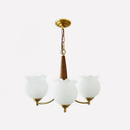 Lustra Chandelier en Verre, Bois et Laiton Vintage - Neutralighting