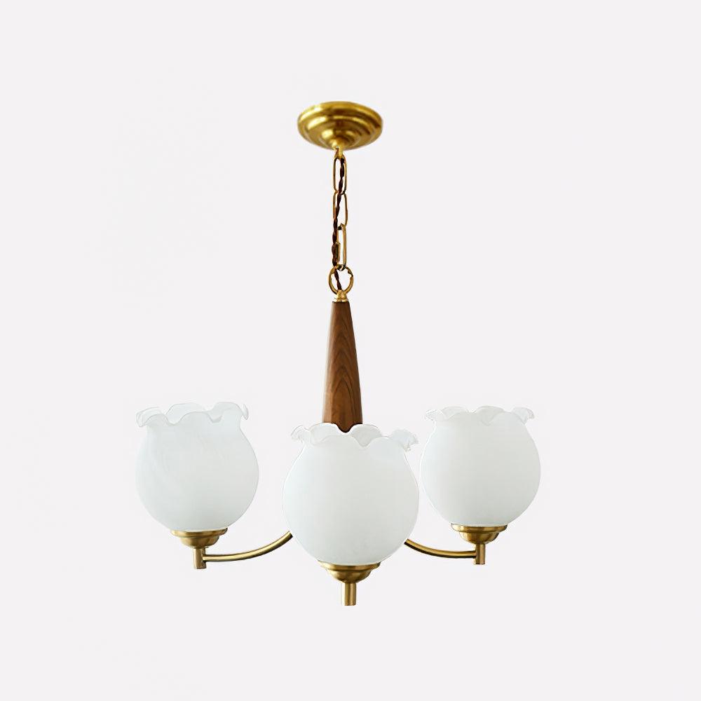 Lustra Chandelier en Verre, Bois et Laiton Vintage - Neutralighting
