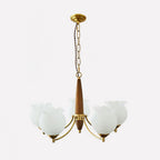 Lustra Chandelier en Verre, Bois et Laiton Vintage - Neutralighting