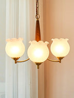Lustra Chandelier en Verre, Bois et Laiton Vintage - Neutralighting