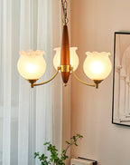 Lustra Chandelier en Verre, Bois et Laiton Vintage - Neutralighting