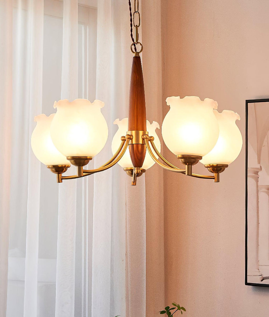 Lustra Chandelier en Verre, Bois et Laiton Vintage - Neutralighting