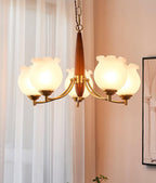 Lustra Chandelier en Verre, Bois et Laiton Vintage - Neutralighting