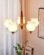 Lustra Chandelier en Verre, Bois et Laiton Vintage - Neutralighting