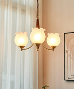 Lustra Chandelier en Verre, Bois et Laiton Vintage - Neutralighting
