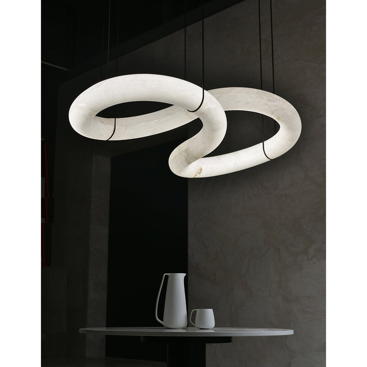 Syrinan Lustre Anneau Luxe Cuir Albâtre Minimaliste Moderne - Neutralighting