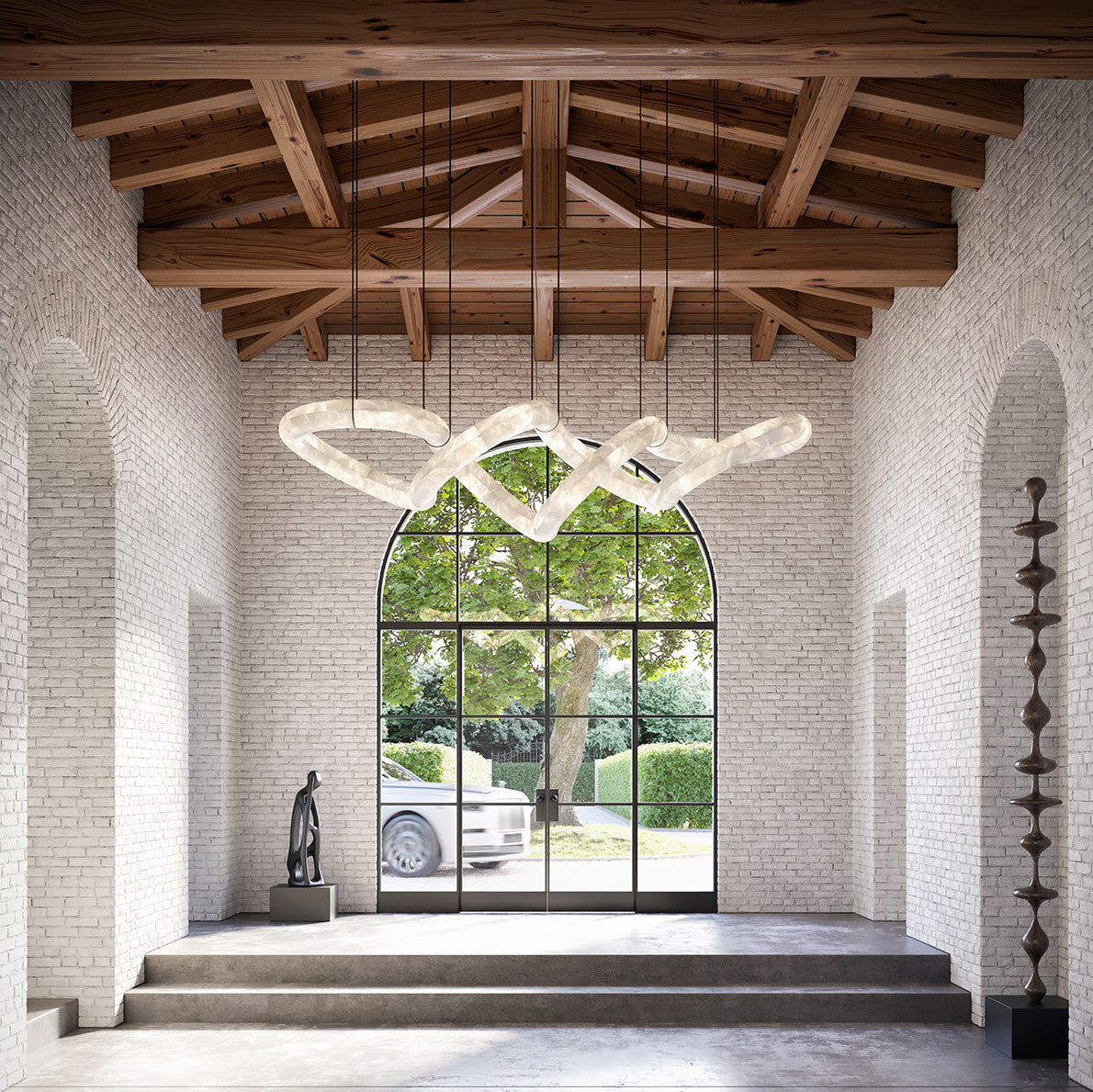 Syrinan Lustre Anneau Luxe Cuir Albâtre Minimaliste Moderne - Neutralighting