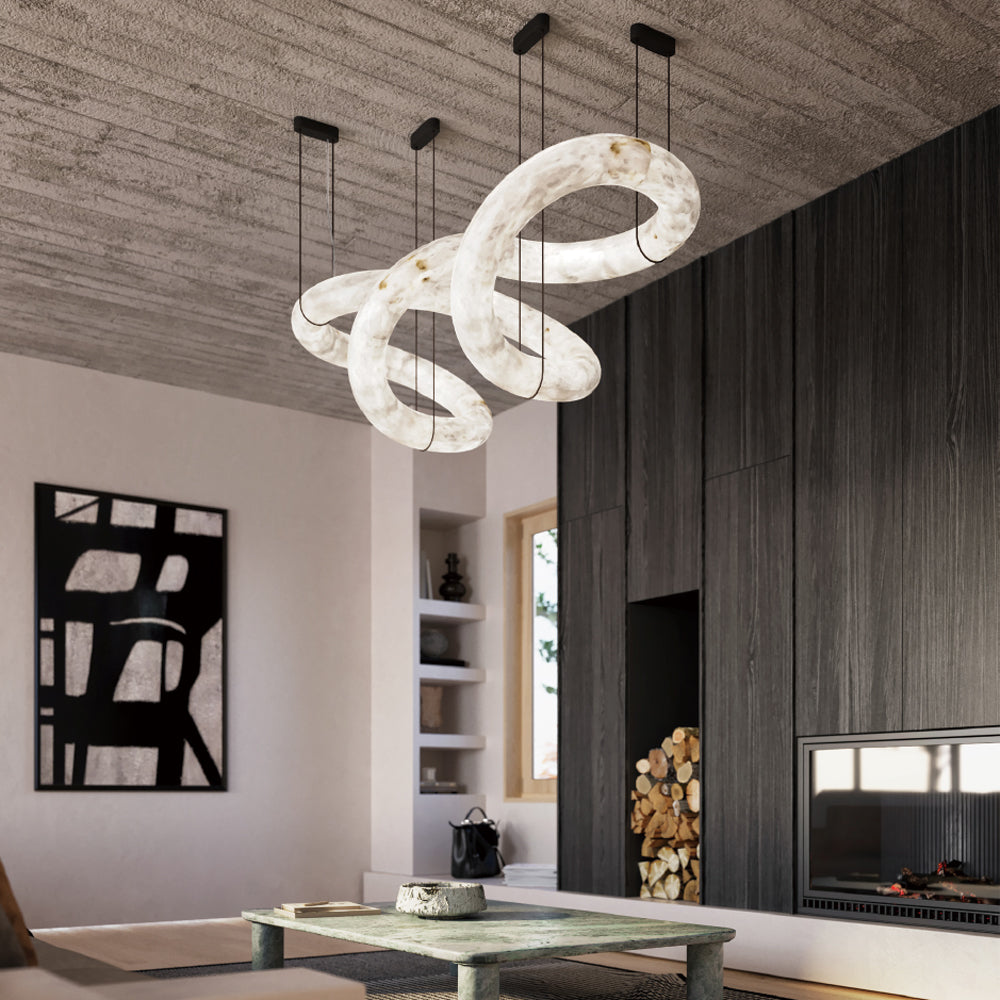 Syrinan Lustre Anneau Luxe Cuir Albâtre Minimaliste Moderne - Neutralighting