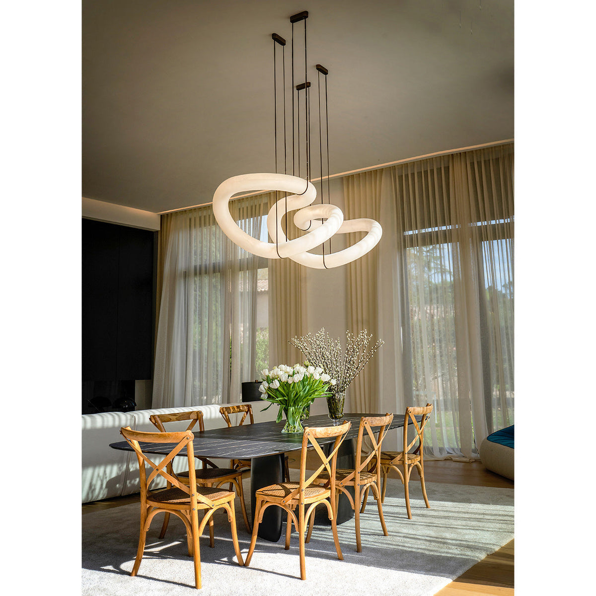Syrinan Lustre Anneau Luxe Cuir Albâtre Minimaliste Moderne - Neutralighting