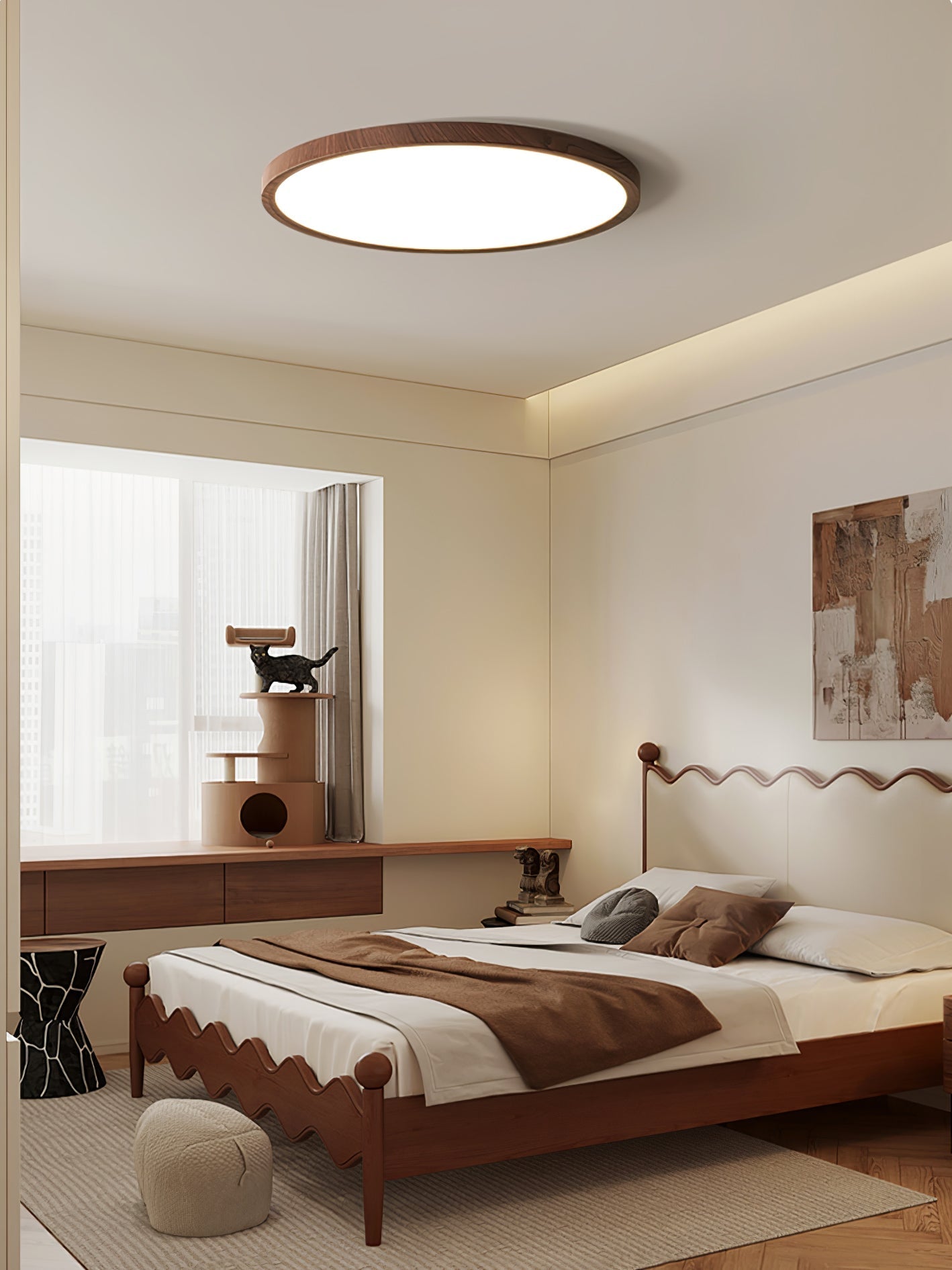 Solara Plafonnier Rond Fin en Noyer Minimaliste - Neutralighting