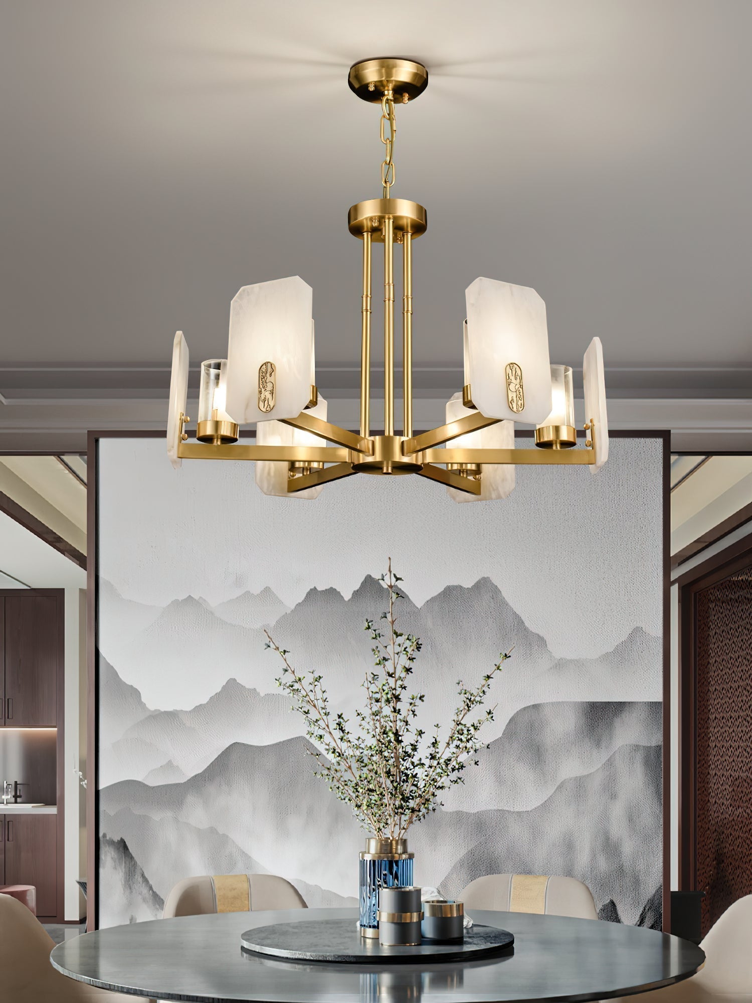 Aursorion Lustre Laiton Albâtre Luxe Postmoderne - Neutralighting
