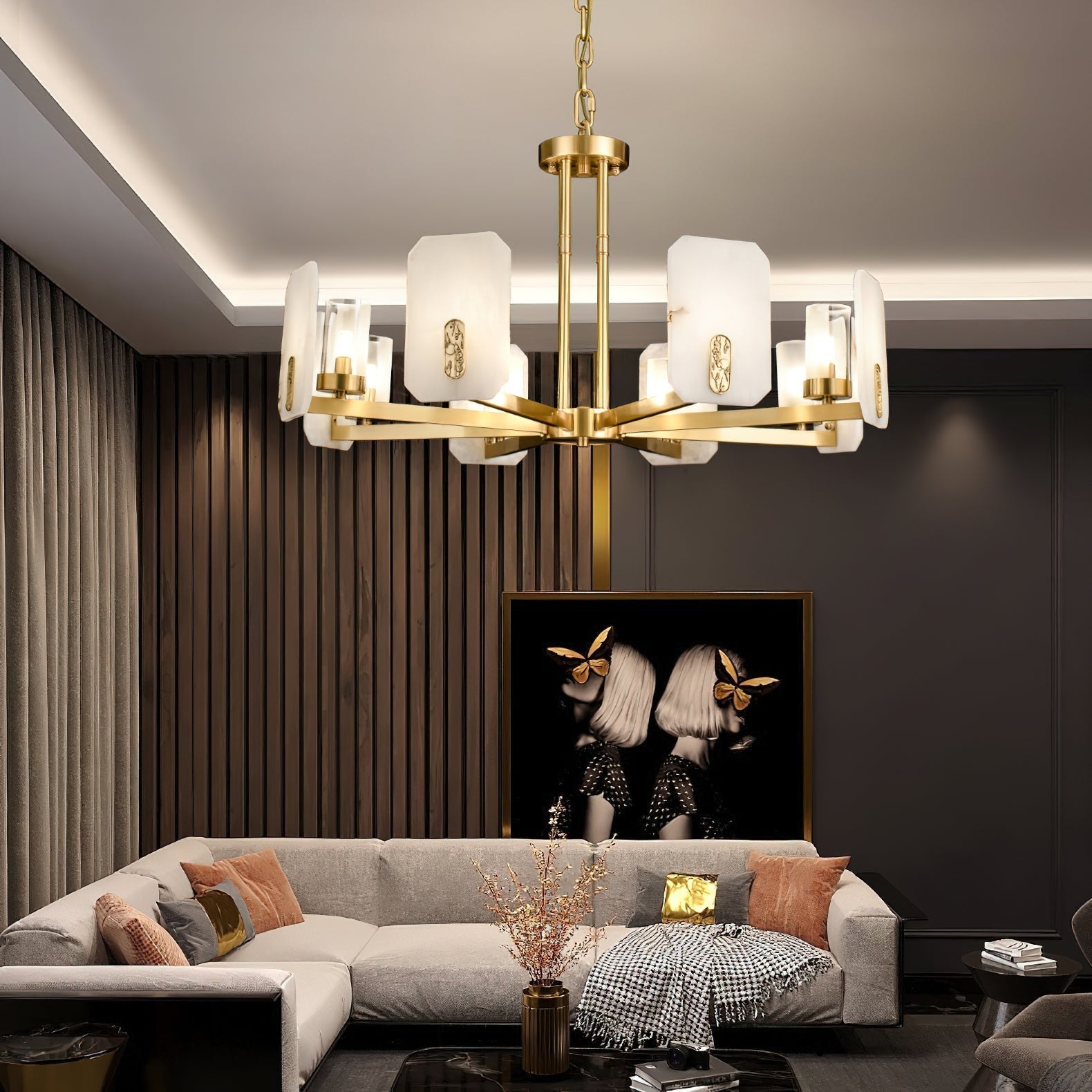 Aursorion Lustre Laiton Albâtre Luxe Postmoderne - Neutralighting