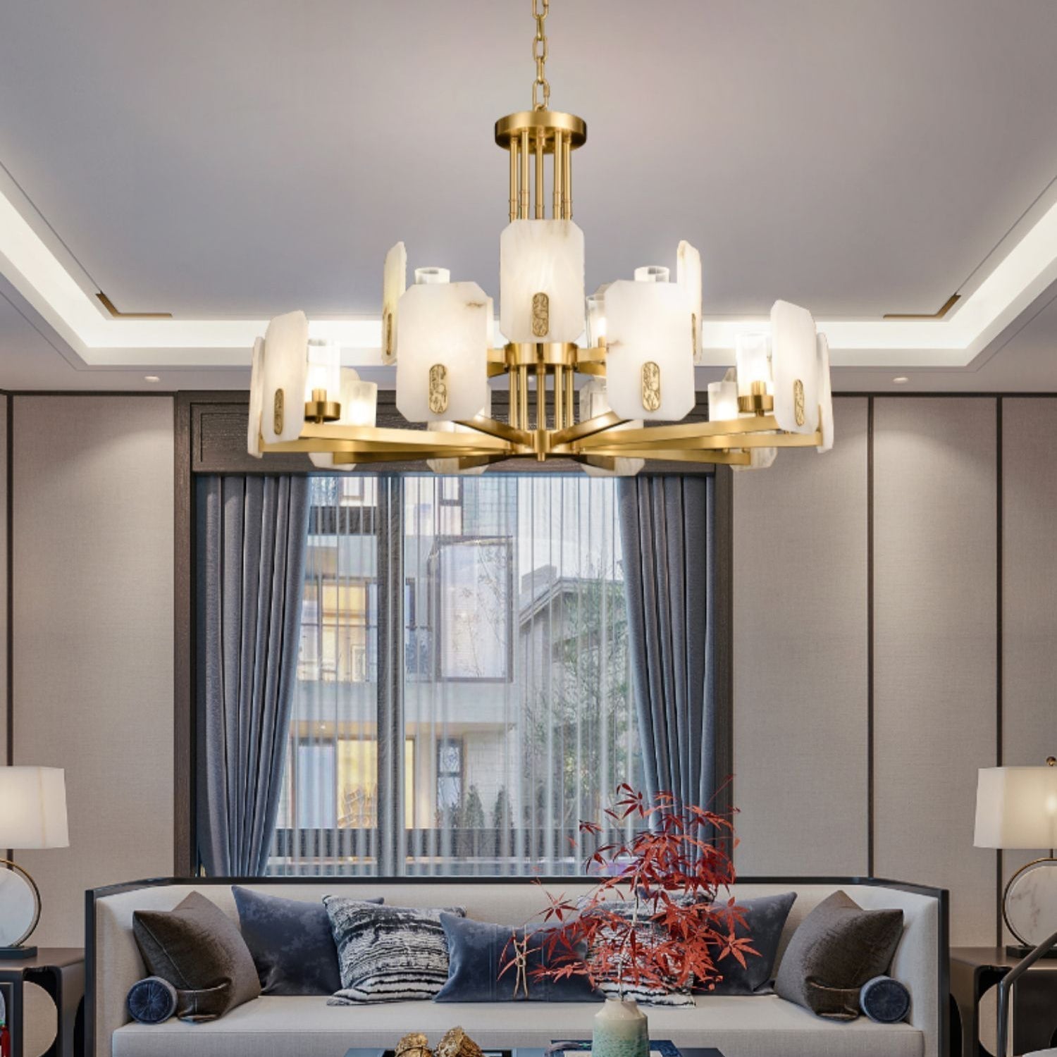 Aursorion Lustre Laiton Albâtre Luxe Postmoderne - Neutralighting