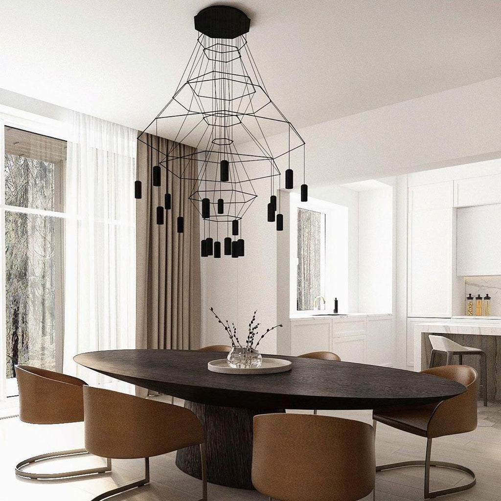 Lustra Chandelier Lignes Noir Structure Métallique LED - Neutralighting
